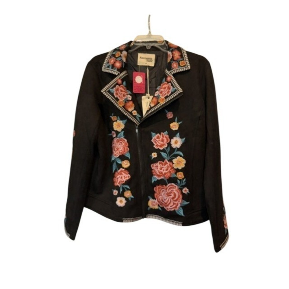 Savannah Jane Womens M Black Floral Embroidered Moto Jacket Western Boho NWT